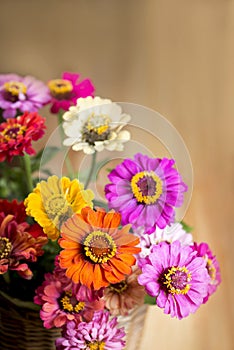 Bouquet of beautiful wild flowers in a wattled