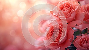 Bouquet of Blossoming Pink Roses Background,romantic and lush floral background,Generated AI