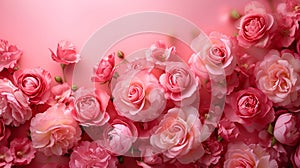 Bouquet of Blossoming Pink Roses Background,romantic and lush floral background,Generated AI