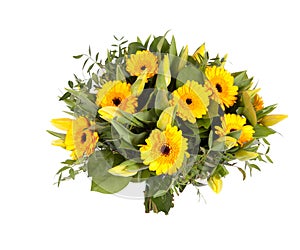 Bouquet of bright yellow fowers on a white background photo