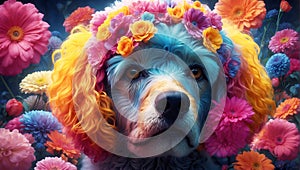 Bouquet Buddy: Poodle\'s Adorable Presence Amidst an Array of Gorgeous Flowers