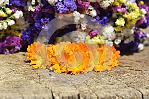 Bouquet of calendula Calendula officinalis L. on Beautiful flowers background