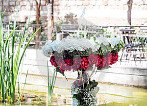 Bouquet of carnation flowers red and white