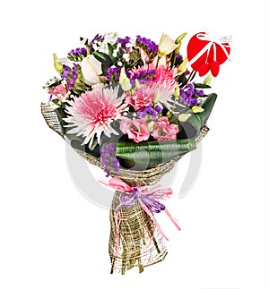 Bouquet with chrysanthemums, lillies and roses