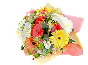 Bouquet of colourful flowers in white background
