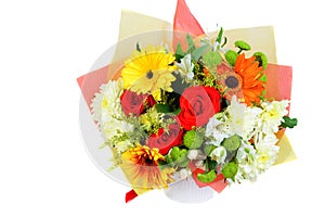 Bouquet of colourful flowers in white background