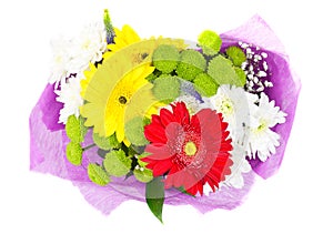 Bouquet of colourful flowers in white background