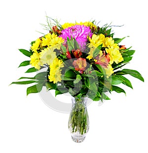 Bouquet of colourful flowers in white background