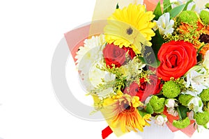 Bouquet of colourful flowers in white background