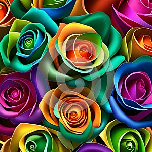 Bouquet of colourful roses, in rainbow colours, LGBTQ+ concept