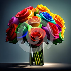 Bouquet of colourful roses, in rainbow colours, LGBTQ+ concept