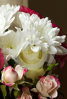 Bouquet of contrasting flowers, close up.