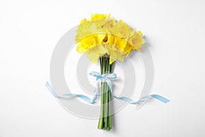 Bouquet of daffodils on white background. Fresh spring flowers