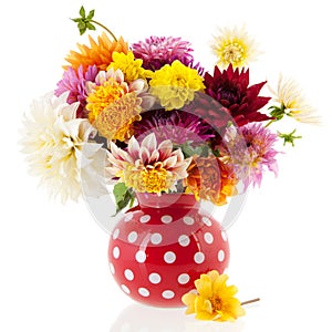 Bouquet Dahlias in red vase