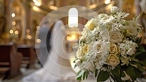 Bouquet of Daisies in Church Aisle