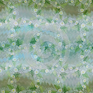 A bouquet of daisy flowers - flowers, leaves on watercolor background. Collage of flowers, leaves on a watercolor background.