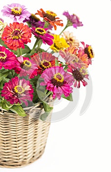 Bouquet from different brights in a basket
