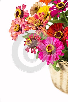 Bouquet from different brights in a basket