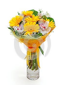 Bouquet of different flowers in vase