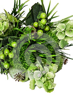 Bouquet from different white seasonal flower and green