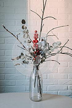 Bouquet of dried flowers in a glass vase