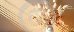 Bouquet of dried flowers in vase on white background