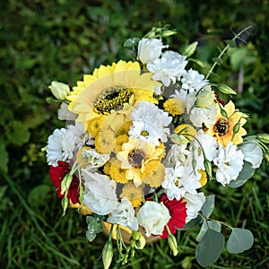 bouquet for first beloved teacher on first of September. Flowers for the last bell. day of knowledge. beginning of the school year