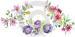 Bouquet floral botanical flowers. Watercolor background illustration set. Isolated bouquets illustration element.