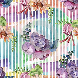 Bouquet floral botanical flowers. Watercolor background illustration set. Seamless background pattern.