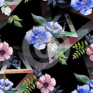 Bouquet floral botanical flowers. Watercolor background illustration set. Seamless background pattern.