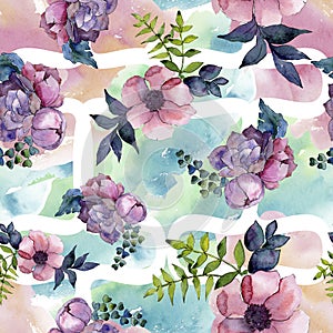 Bouquet floral botanical flowers. Watercolor background illustration set. Seamless background pattern.