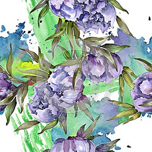 Bouquet floral botanical flowers. Watercolor background illustration set. Seamless background pattern.