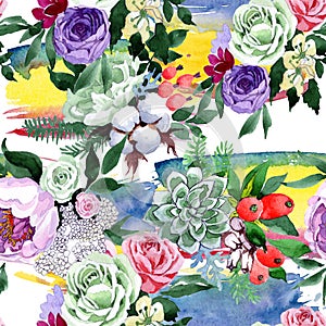 Bouquet flower pattern in a watercolor style.