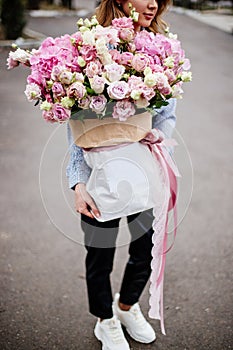 Bouquet of flowers in bag.