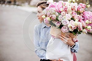 Bouquet of flowers in bag. photo