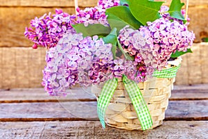 Bouquet of flowers beautiful smell violet purple lilac on rustic wooden background