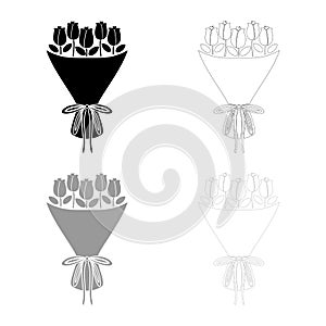 Bouquet of flowers Bouquet of roses Present concept Bouquet of rose flower icon outline set black grey color vector illustration