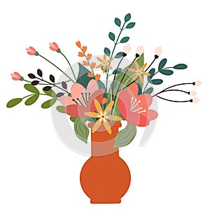 Bouquet of flowers in a clay vase