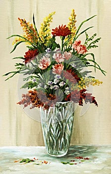 Bouquet of flowers in a crystal vase