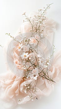 A bouquet of flowers is displayed on a white background