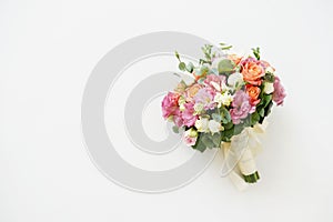 Bouquet of flowers isolated on white background with copy space. wedding day photo