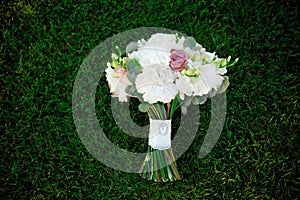 Bouquet flowers love day valentine marriage background decoration concept wooden green grass