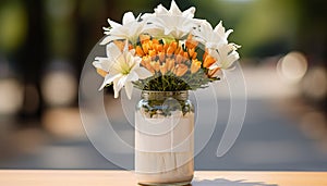 Bouquet of flowers for mom as a gift on Mother Day holiday. Present for parent. Flower delivery. Mixed floral arrangements in