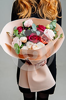 Bouquet of flowers in peach foamiran package