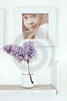 Bouquet of flowers and photo frame