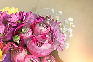 Bouquet of flowers. Postcard romantic background. Macro