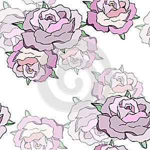 Bouquet flowers rose with leaves. Floral seamless composition.