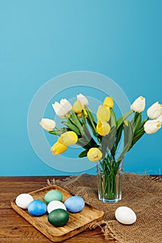 bouquet of flowers in a vase easter eggs holiday decoration tradition