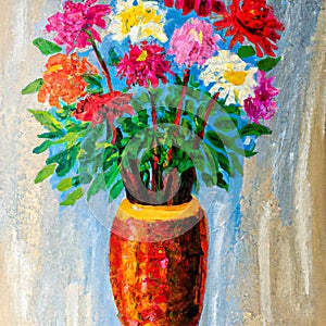 Bouquet of Flowers in a Vase Oil Painting