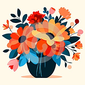 Bouquet of flowers in a vase. Vector illustration. AI generated